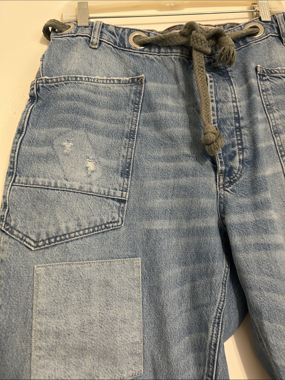 We The Free Moxie Denim Barrel Patchwork Cargo Jeans with Drawstring Waist - Picture 7 of 11